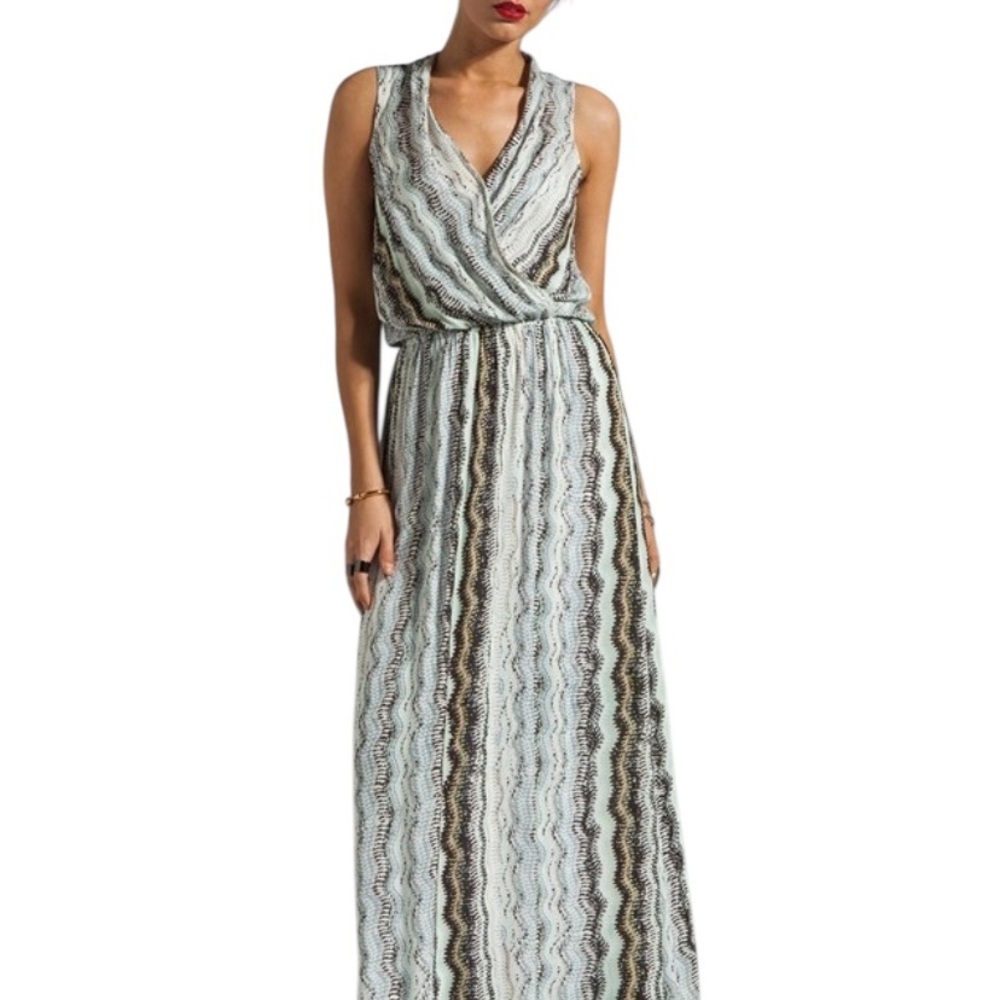 Anthropologie Ella Moss Sleeveless aqua brown chevron Maxi Dress Resortwear - Picture 2 of 13